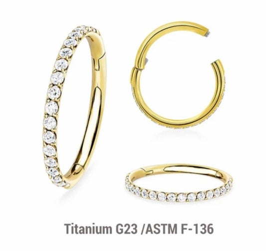 Single Diamanté Titanium Hinged Hoop