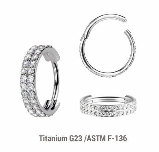 Double Line Diamanté Titanium Hoop