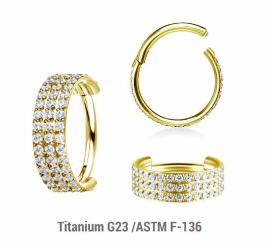Triple Diamanté Titanium Hinged Hoop