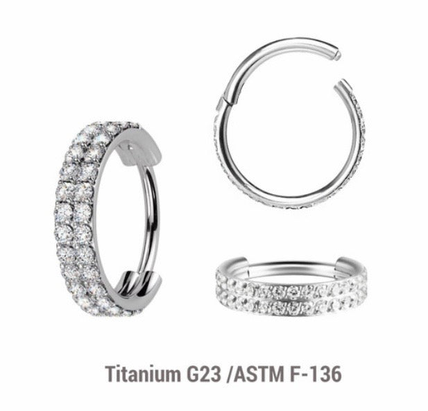 Double Line Diamanté Titanium Hoop