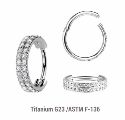 Double Line Diamanté Titanium Hoop