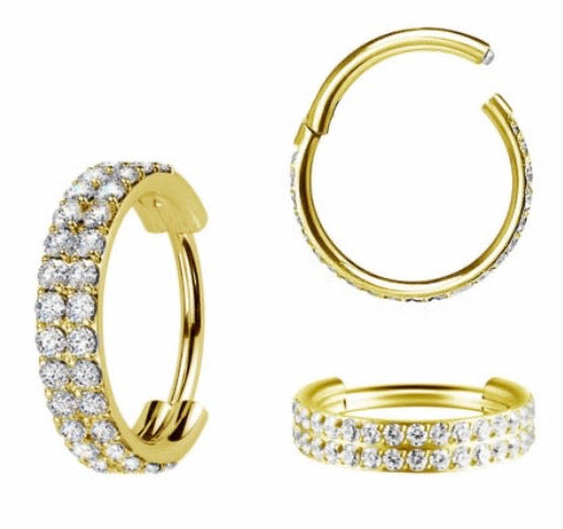 Double Line Diamanté Titanium Hoop