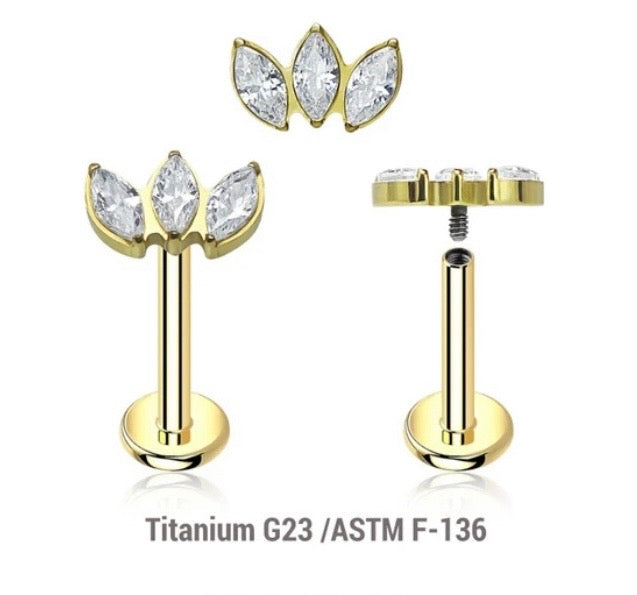 Marquise Leaf Titanium Flat Back Labret