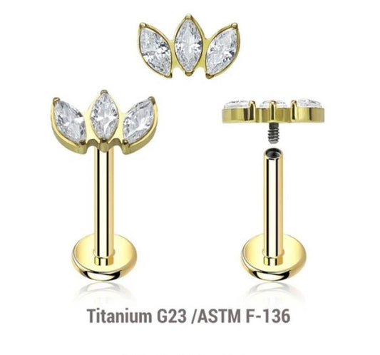 Marquise Leaf Titanium Flat Back Labret