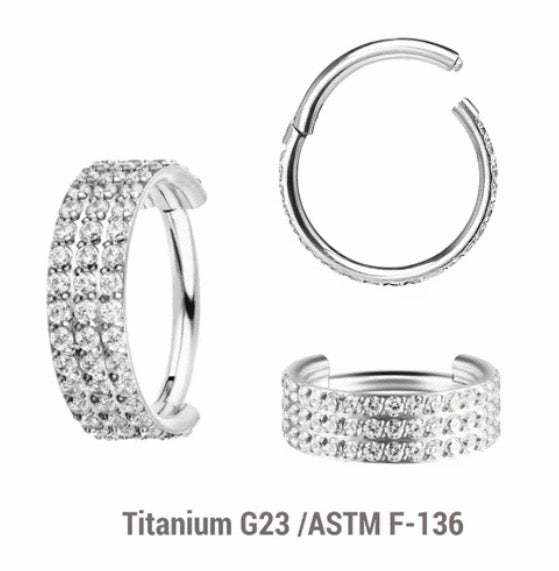 Triple Diamanté Titanium Hinged Hoop