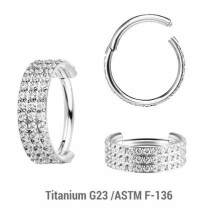 Triple Diamanté Titanium Hinged Hoop