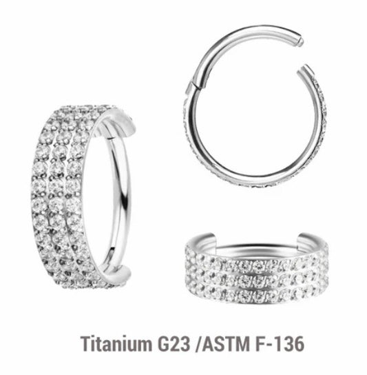 Triple Diamanté Titanium Hinged Hoop
