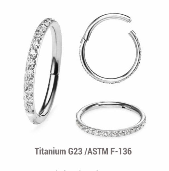 Single Diamanté Titanium Hinged Hoop