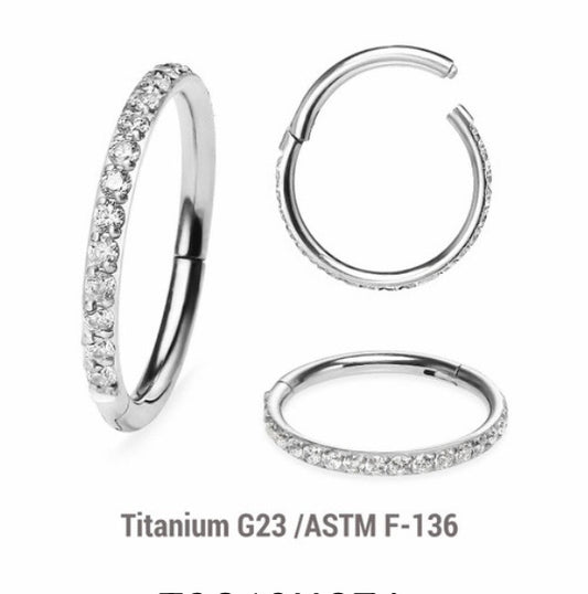 Single Diamanté Titanium Hinged Hoop