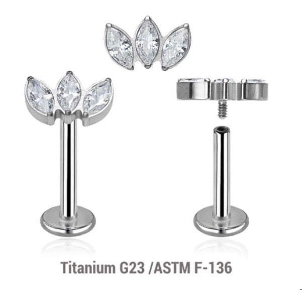 Marquise Leaf Titanium Flat Back Labret