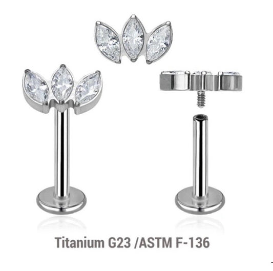 Marquise Leaf Titanium Flat Back Labret